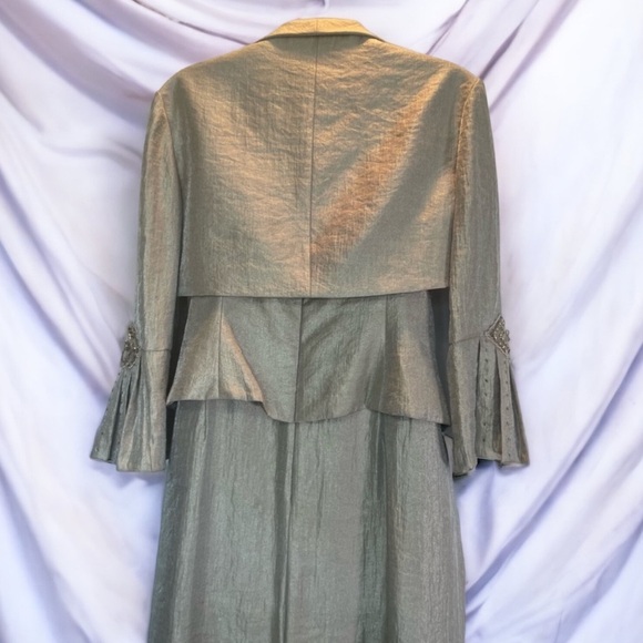 Vintage David’s Bridal Formal Mother of Bride Two Piece Long Dress Taupe Jeweled - Picture 5 of 10